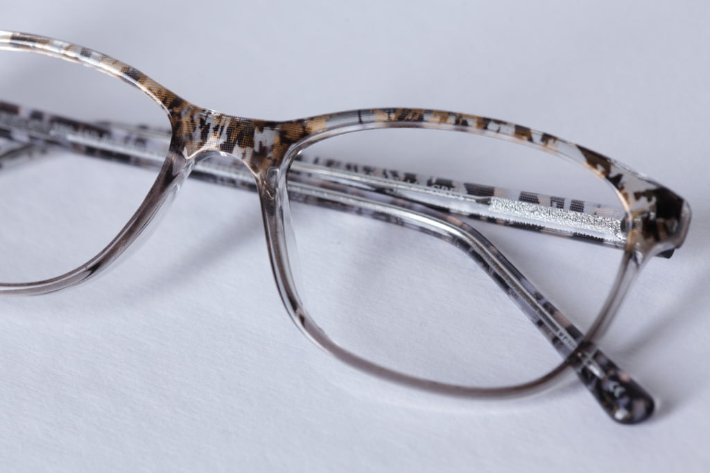 Gray and brown plastic eyeglasses
